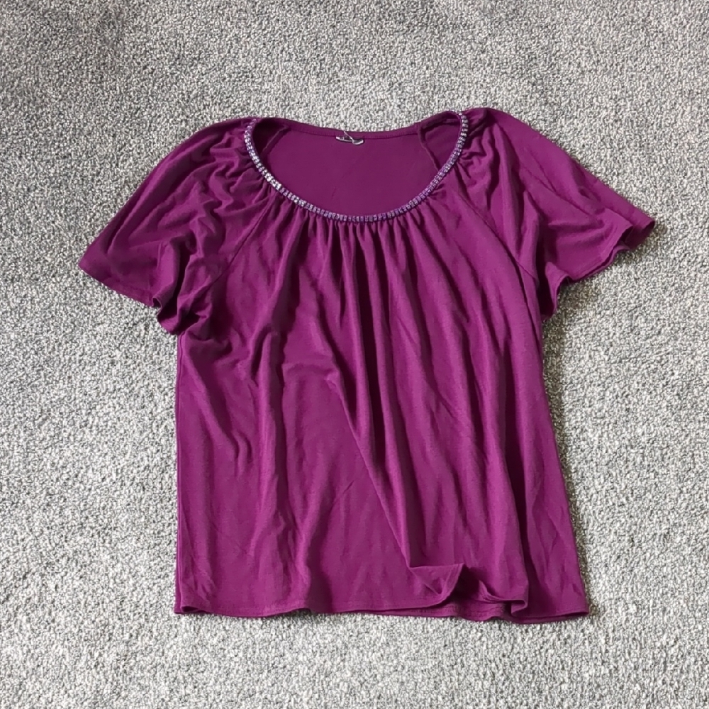 Purple Ruched Blouse with Flutter Sleeves